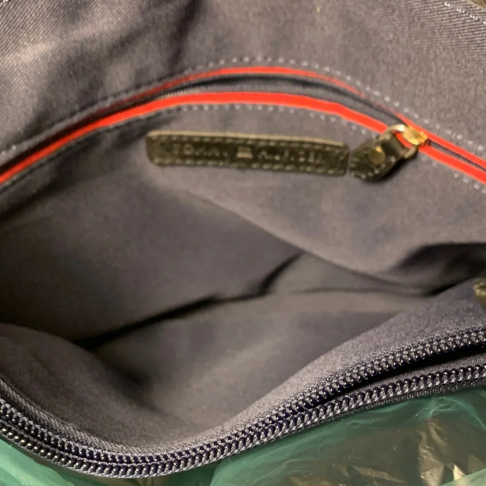 Tommy Hilfiger Black Soft Leather Satchel with Gold Logo and Hardware